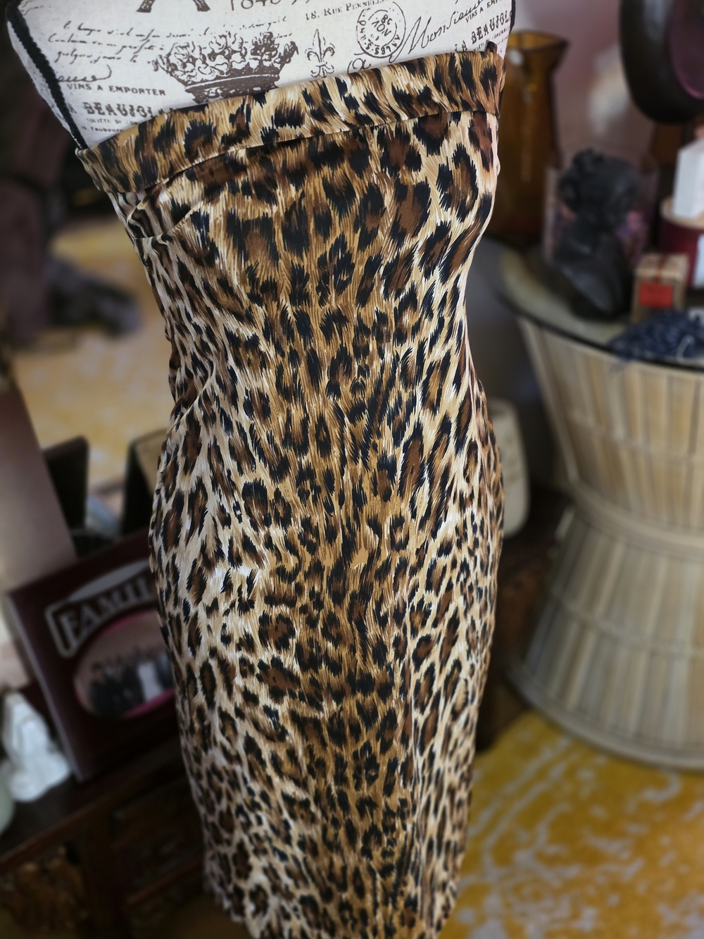 Moda International Strapless Leopard Print Dress in Brown & Black